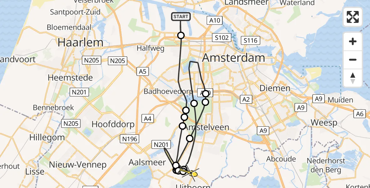 Routekaart van de vlucht: Lifeliner 1 naar Amstelveen