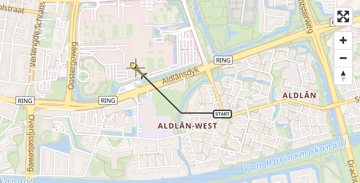 Routekaart van de vlucht: Ambulanceheli naar Leeuwarden