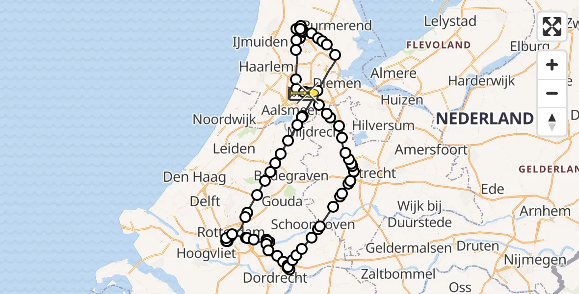 Routekaart van de vlucht: Politieheli naar Schiphol