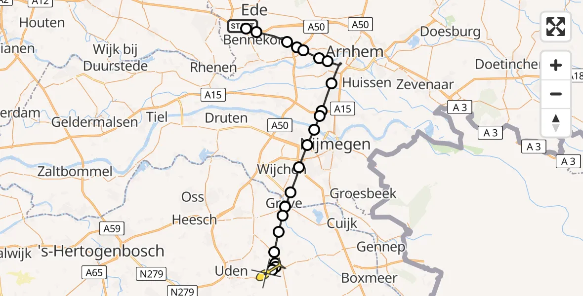 Routekaart van de vlucht: Lifeliner 3 naar Vliegbasis Volkel