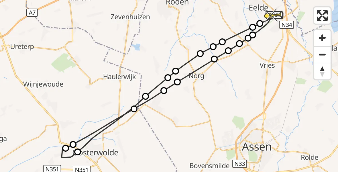 Routekaart van de vlucht: Lifeliner 4 naar Groningen Airport Eelde