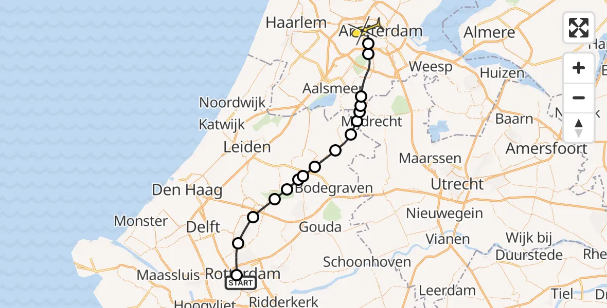 Routekaart van de vlucht: Lifeliner 2 naar Amsterdam