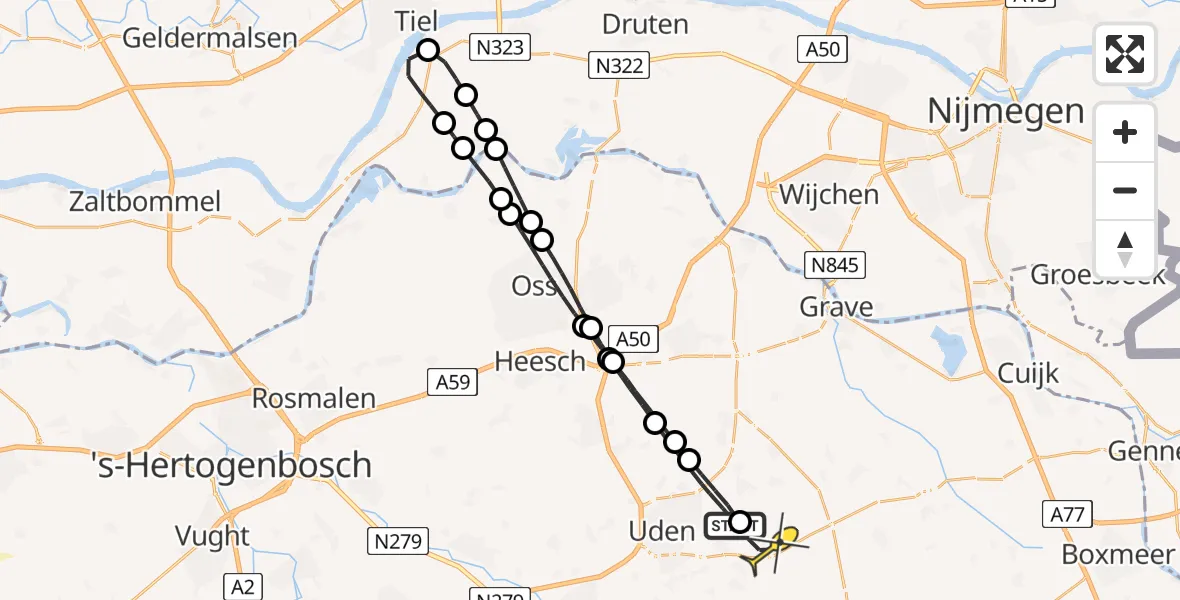 Routekaart van de vlucht: Lifeliner 3 naar Vliegbasis Volkel