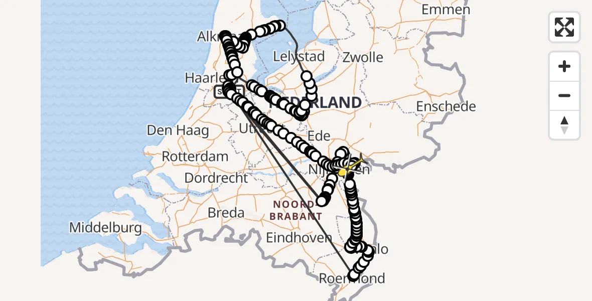 Routekaart van de vlucht: Politiehelikopter naar Kekerdom