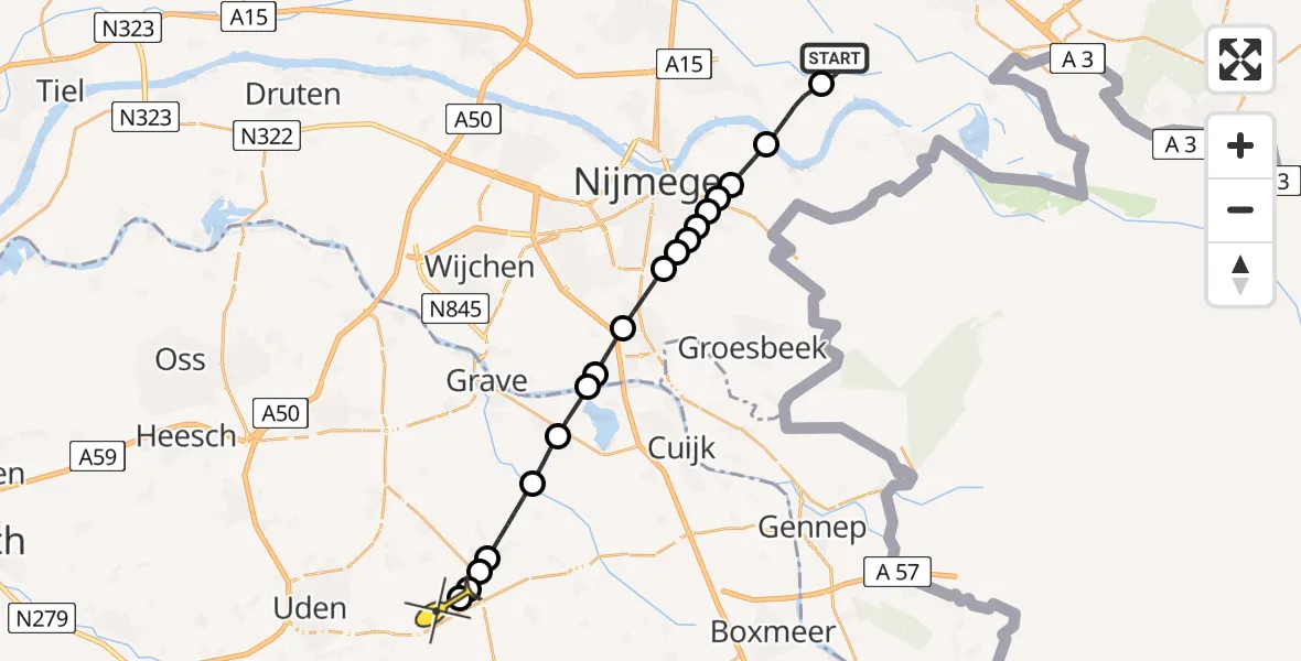 Routekaart van de vlucht: Lifeliner 3 naar Vliegbasis Volkel