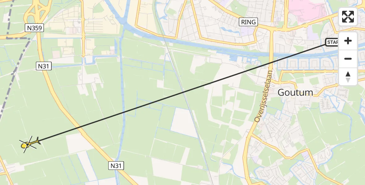 Routekaart van de vlucht: Ambulancehelikopter naar Jellum