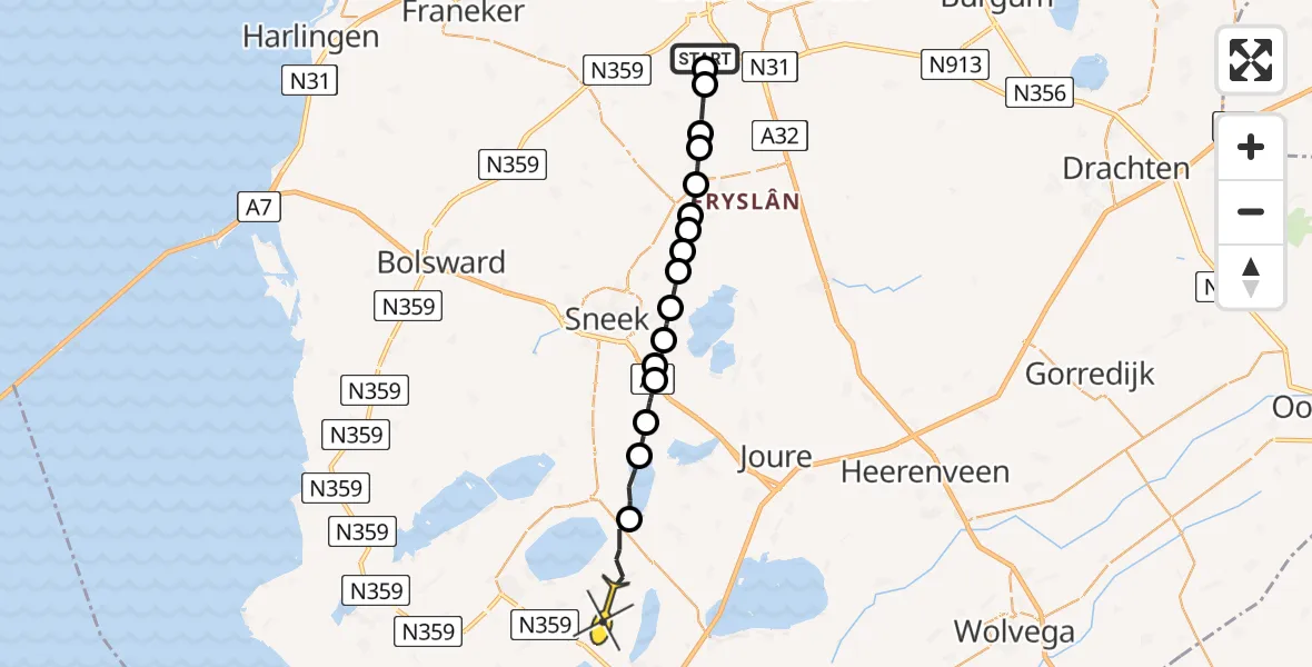 Routekaart van de vlucht: Ambulanceheli naar Lemmer