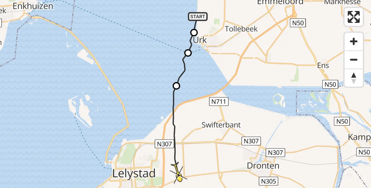 Routekaart van de vlucht: Ambulanceheli naar Lelystad