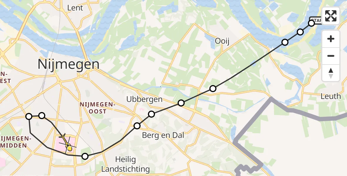 Routekaart van de vlucht: Politieheli naar Radboud Universitair Medisch Centrum