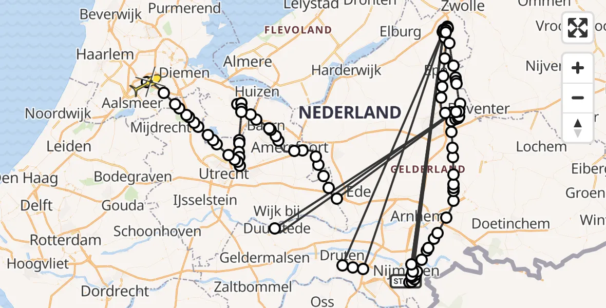 Routekaart van de vlucht: Politieheli naar Schiphol