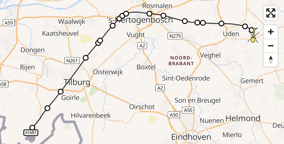 Routekaart van de vlucht: Lifeliner 3 naar Vliegbasis Volkel