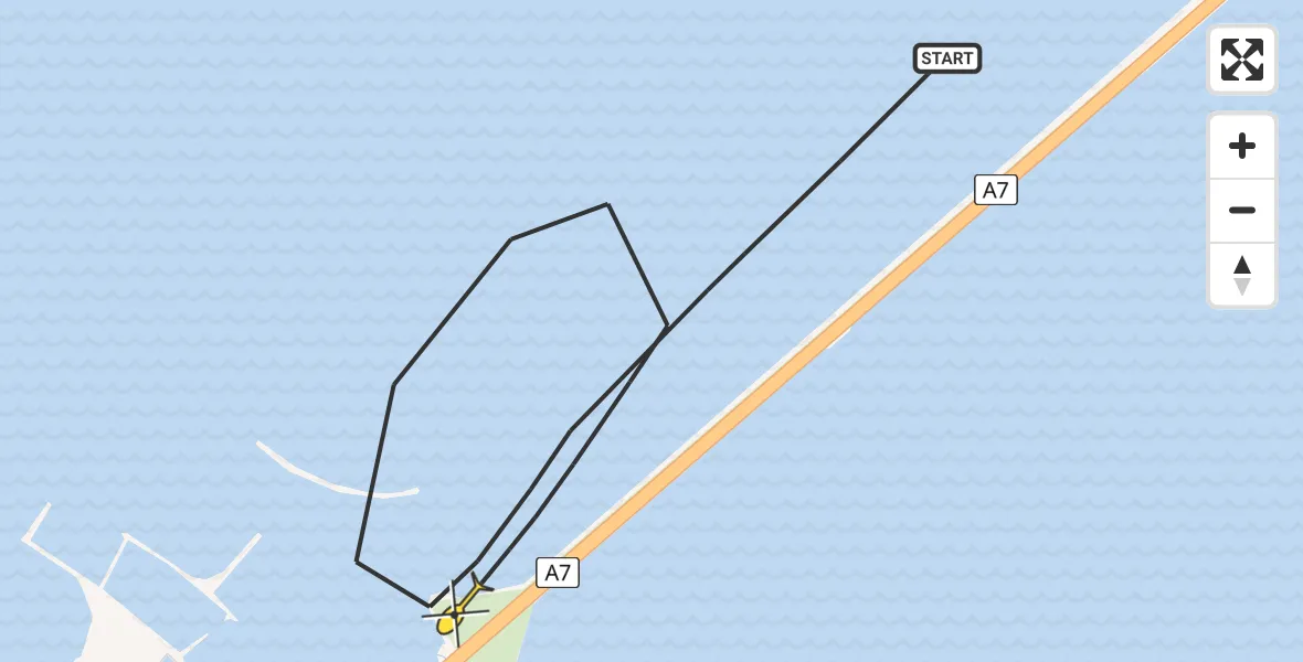 Routekaart van de vlucht: Kustwachthelikopter naar Den Oever