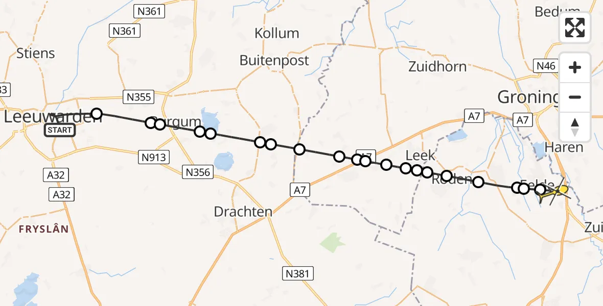 Routekaart van de vlucht: Lifeliner 4 naar Groningen Airport Eelde