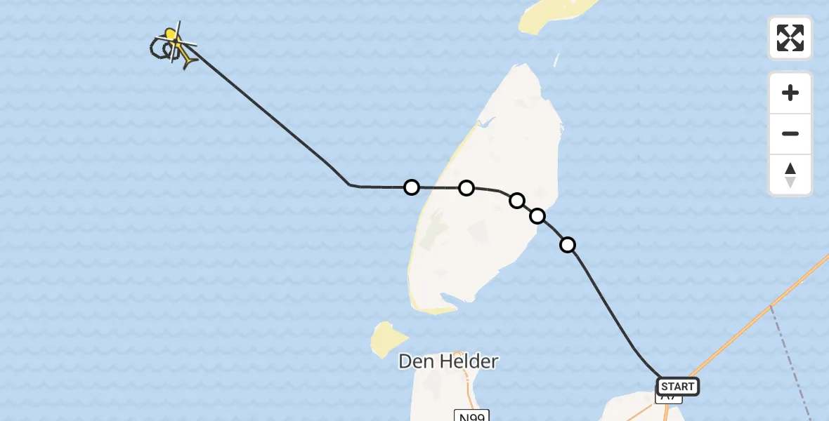 Routekaart van de vlucht: Kustwachthelikopter naar 