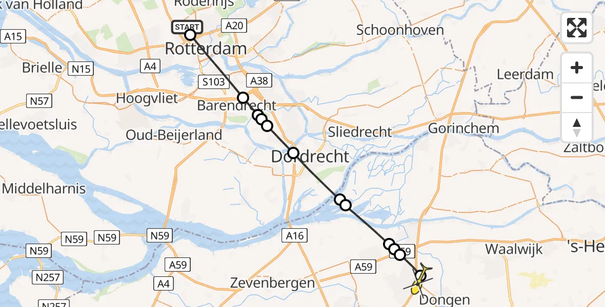 Routekaart van de vlucht: Lifeliner 2 naar Oosteind
