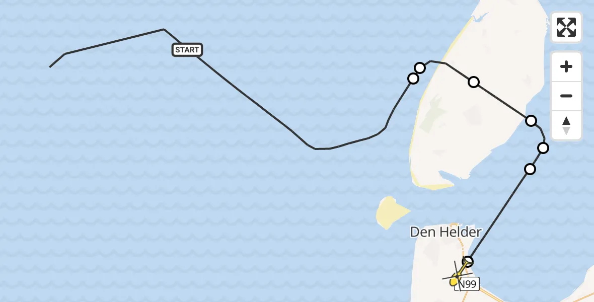 Routekaart van de vlucht: Kustwachthelikopter naar Vliegveld De Kooy