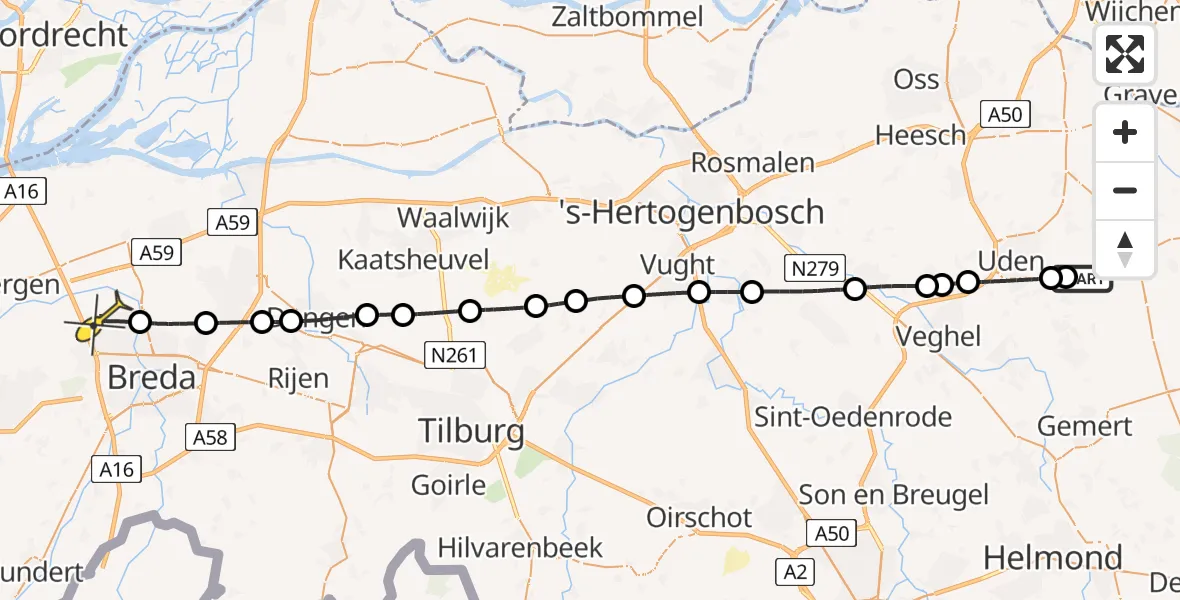 Routekaart van de vlucht: Lifeliner 3 naar Breda