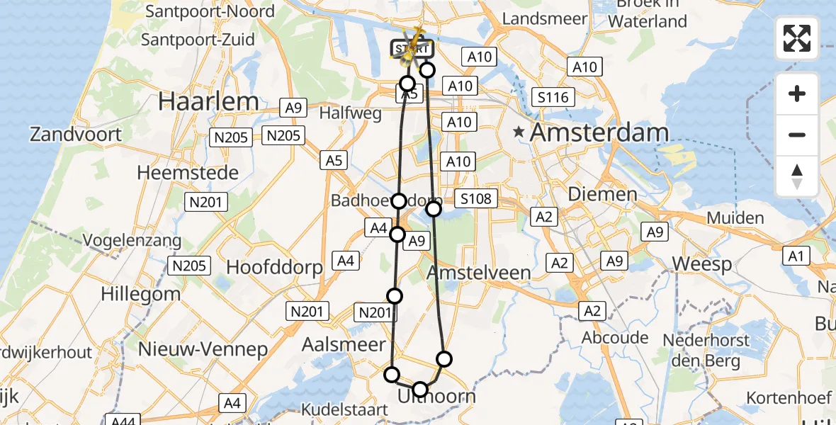Vluchtroute Traumahelikopter Amsterdam Heliport - Amsterdam Heliport, 16 januari 2024, 17:55