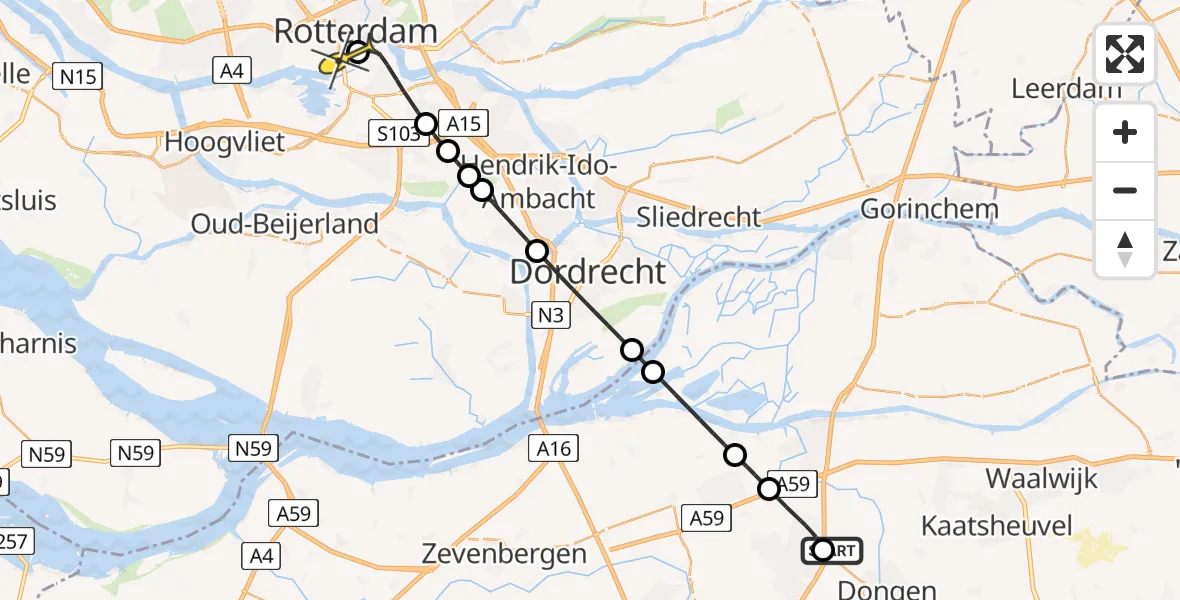 Routekaart van de vlucht: Lifeliner 2 naar Erasmus MC