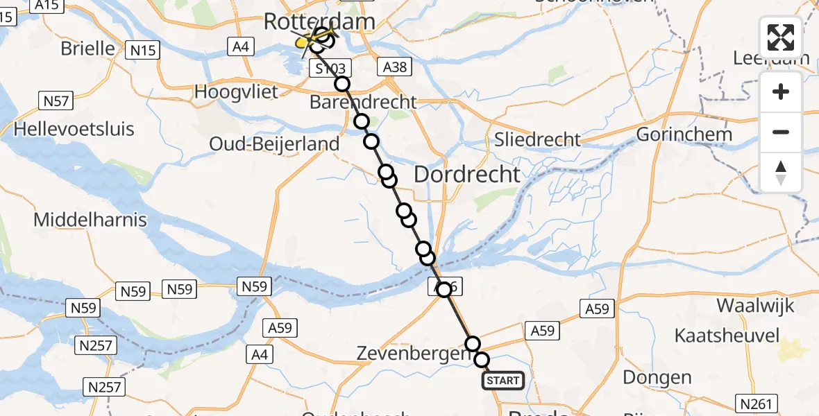 Routekaart van de vlucht: Lifeliner 3 naar Erasmus MC