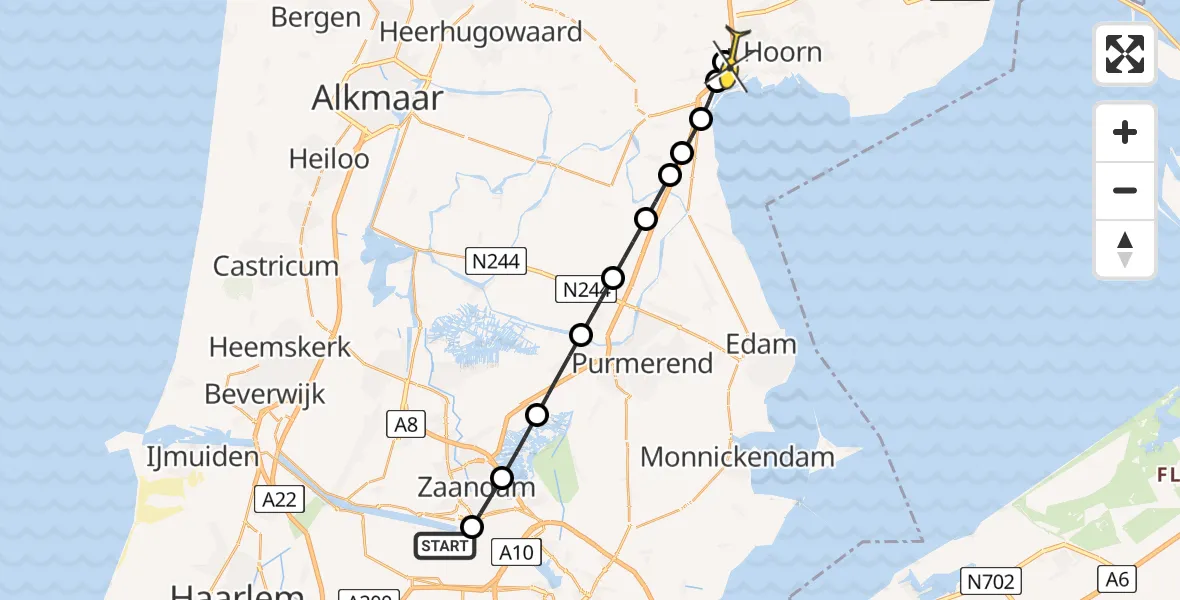 Routekaart van de vlucht: Lifeliner 1 naar Berkhout