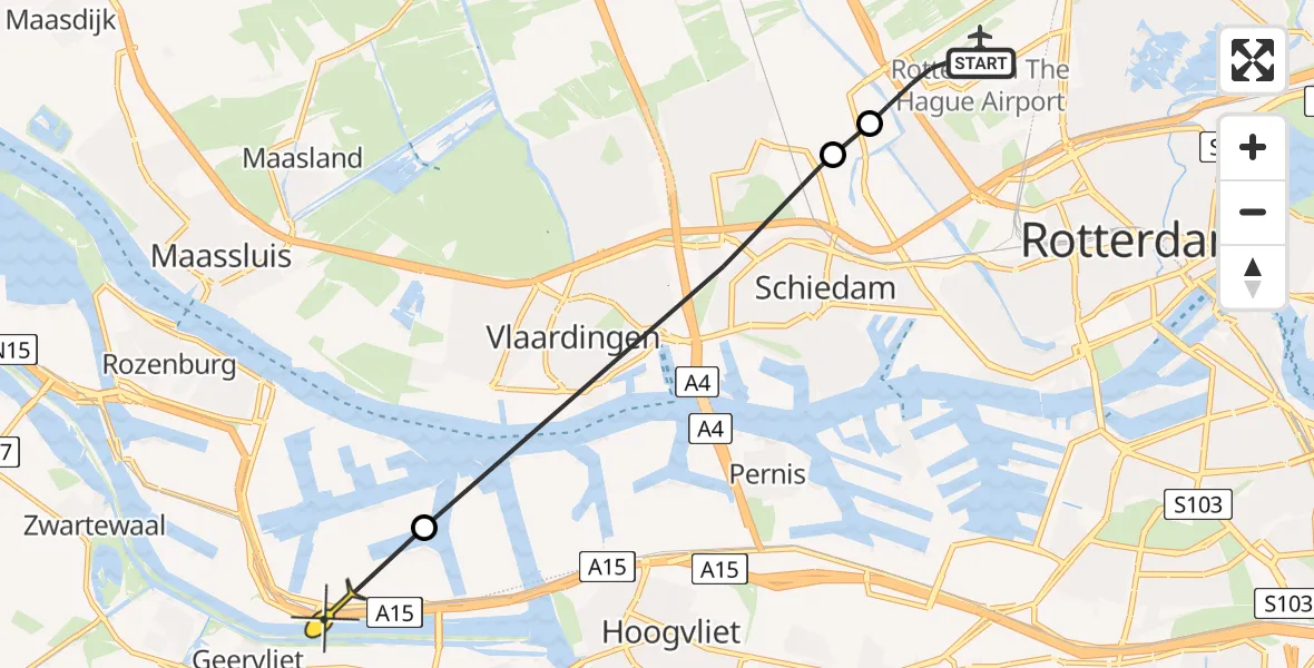 Routekaart van de vlucht: Politiehelikopter naar Botlek