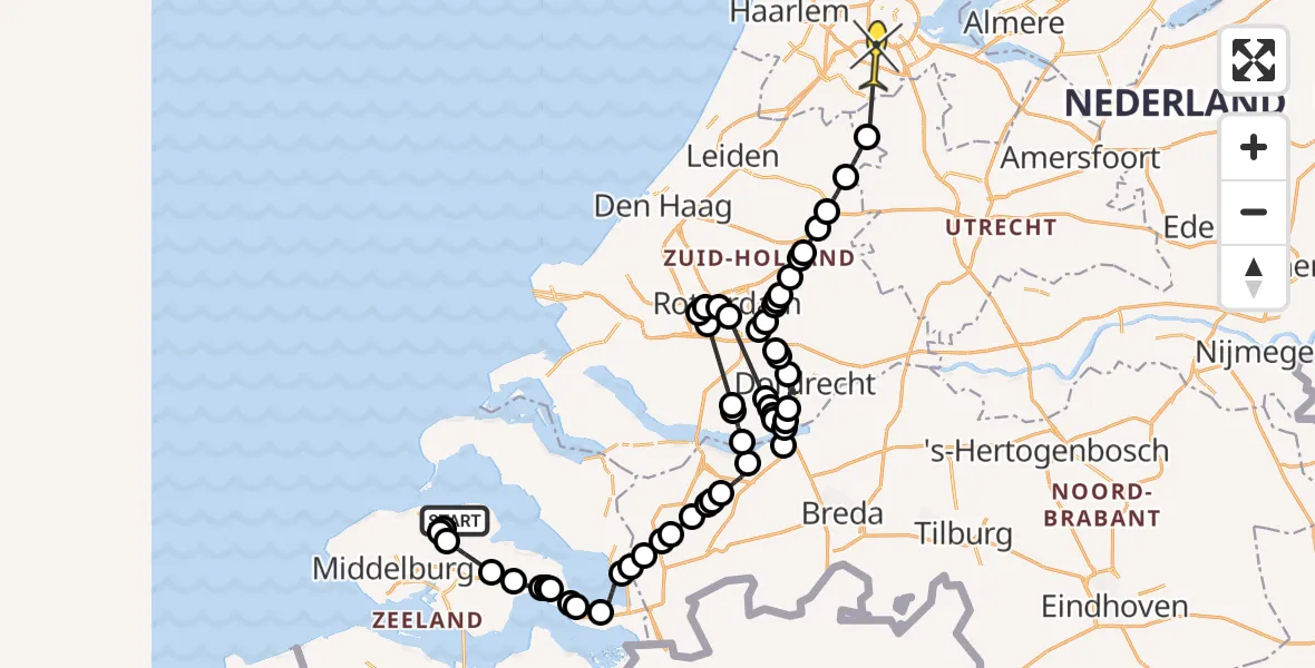 Routekaart van de vlucht: Politieheli naar Amstelveen