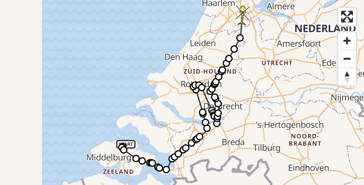 Routekaart van de vlucht: Politiehelikopter naar Amstelveen