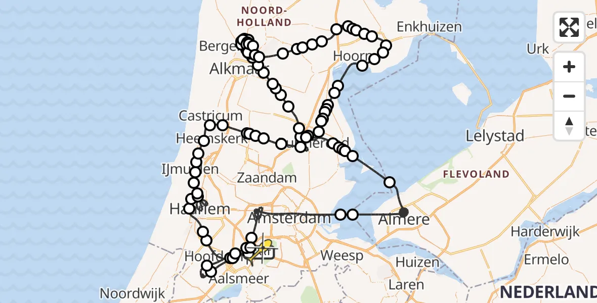 Routekaart van de vlucht: Politieheli naar Schiphol