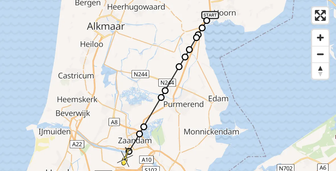 Routekaart van de vlucht: Lifeliner 1 naar Amsterdam Heliport