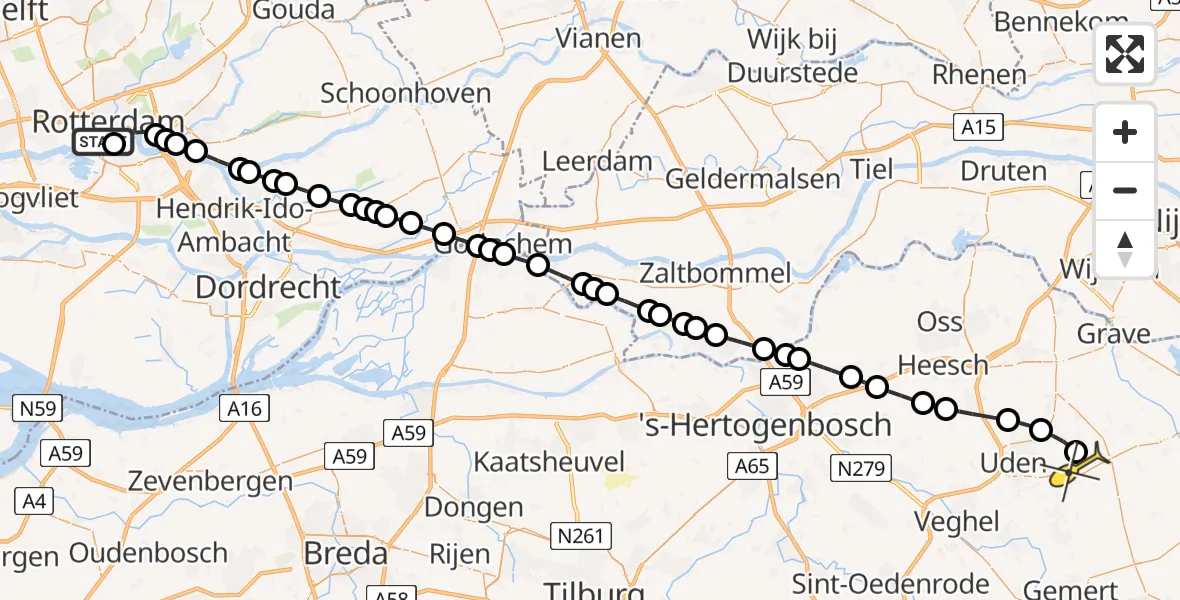 Routekaart van de vlucht: Lifeliner 3 naar Vliegbasis Volkel