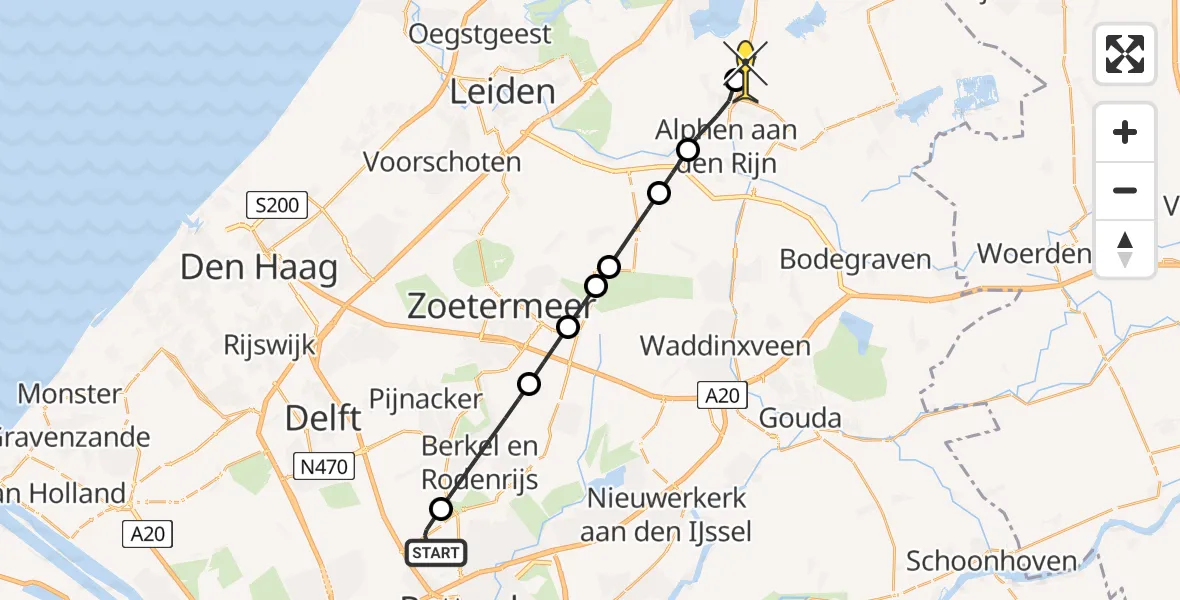 Routekaart van de vlucht: Lifeliner 2 naar Woubrugge