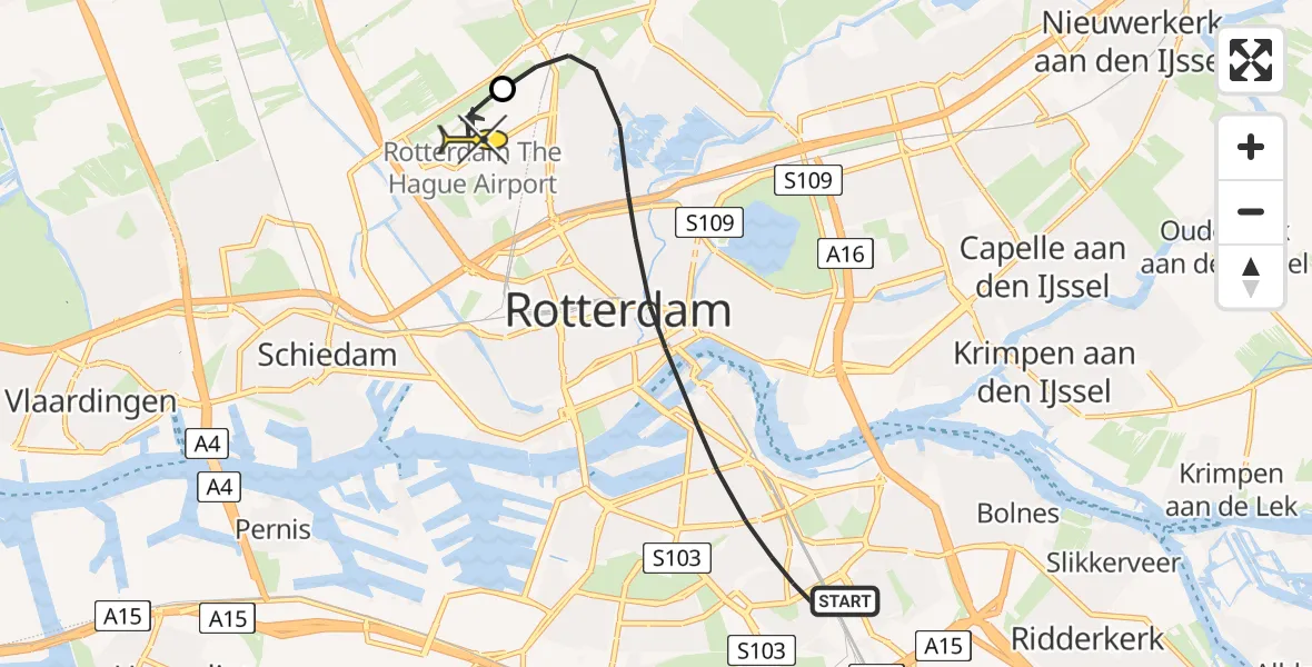 Routekaart van de vlucht: Lifeliner 2 naar Rotterdam The Hague Airport