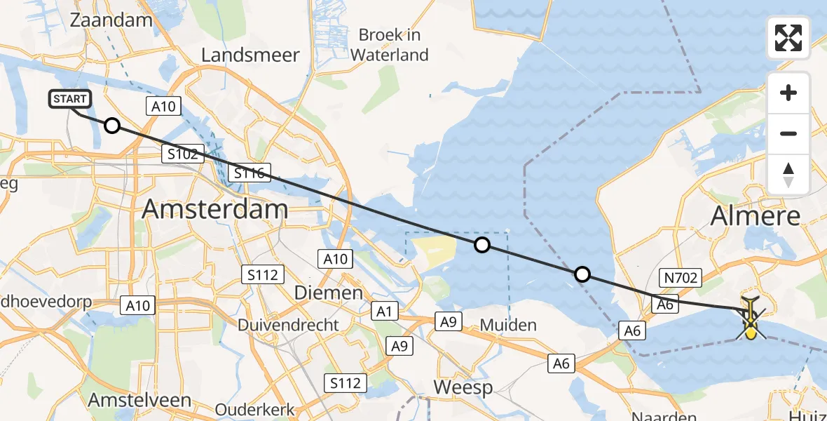 Routekaart van de vlucht: Lifeliner 1 naar Almere