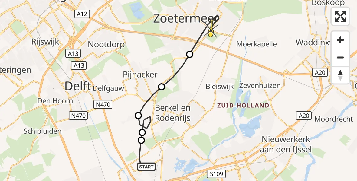 Routekaart van de vlucht: Lifeliner 2 naar Zoetermeer