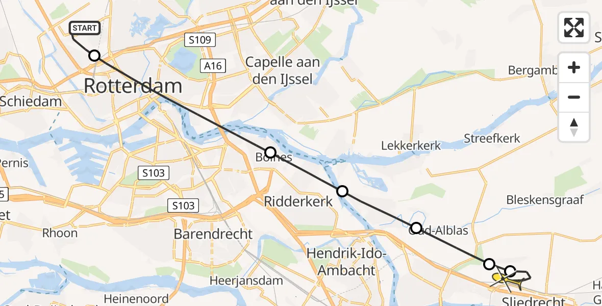 Routekaart van de vlucht: Lifeliner 2 naar Sliedrecht