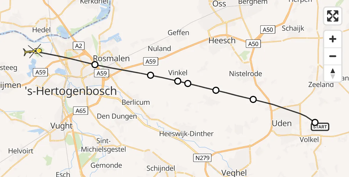 Routekaart van de vlucht: Lifeliner 3 naar 's-Hertogenbosch