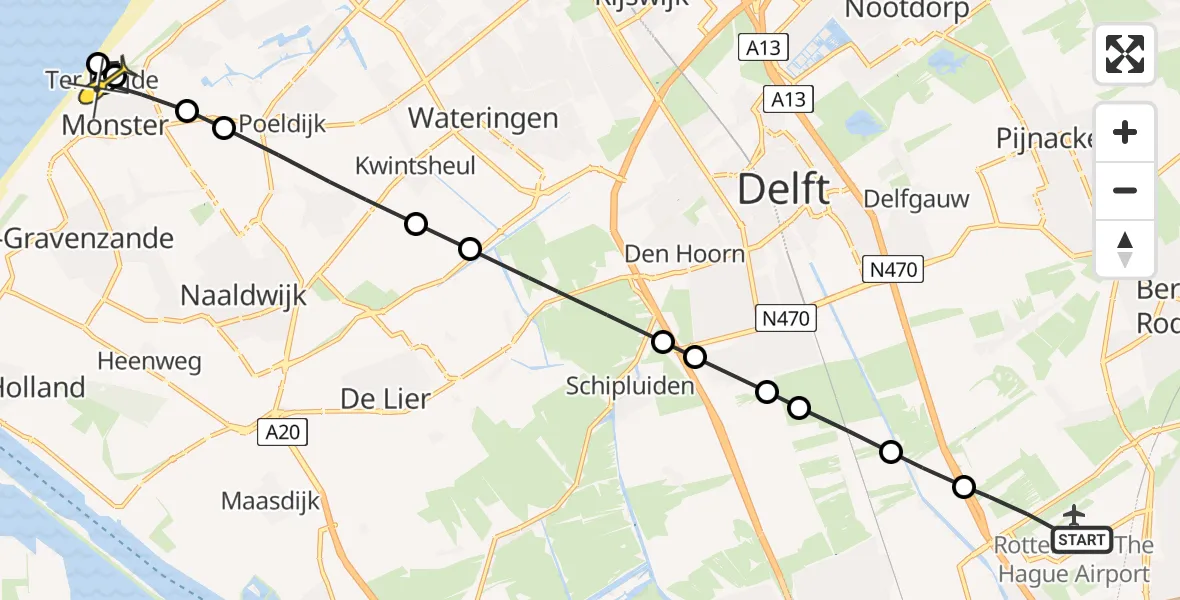 Routekaart van de vlucht: Lifeliner 2 naar Ter Heijde