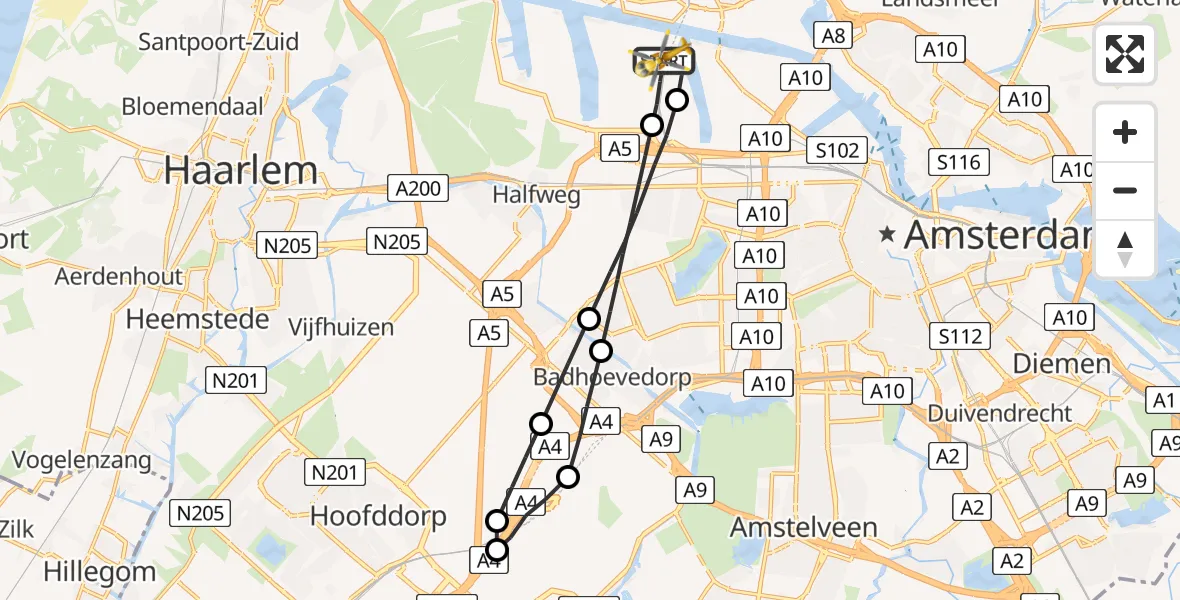 Vluchtroute Traumahelikopter Amsterdam Heliport - Amsterdam Heliport, 17 januari 2024, 08:24