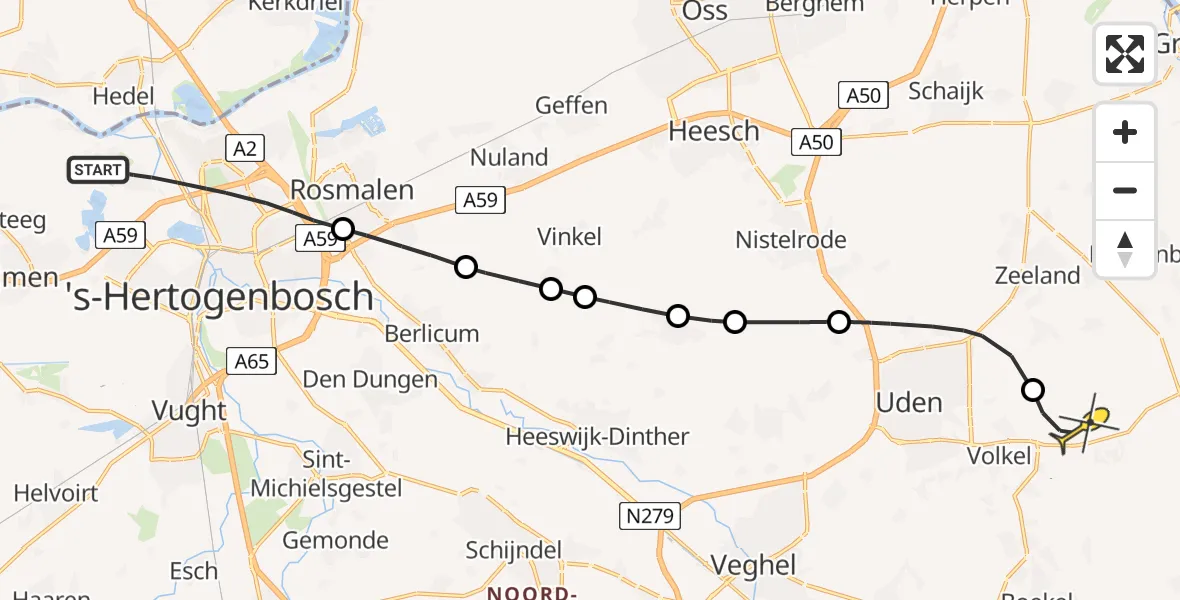 Routekaart van de vlucht: Lifeliner 3 naar Vliegbasis Volkel