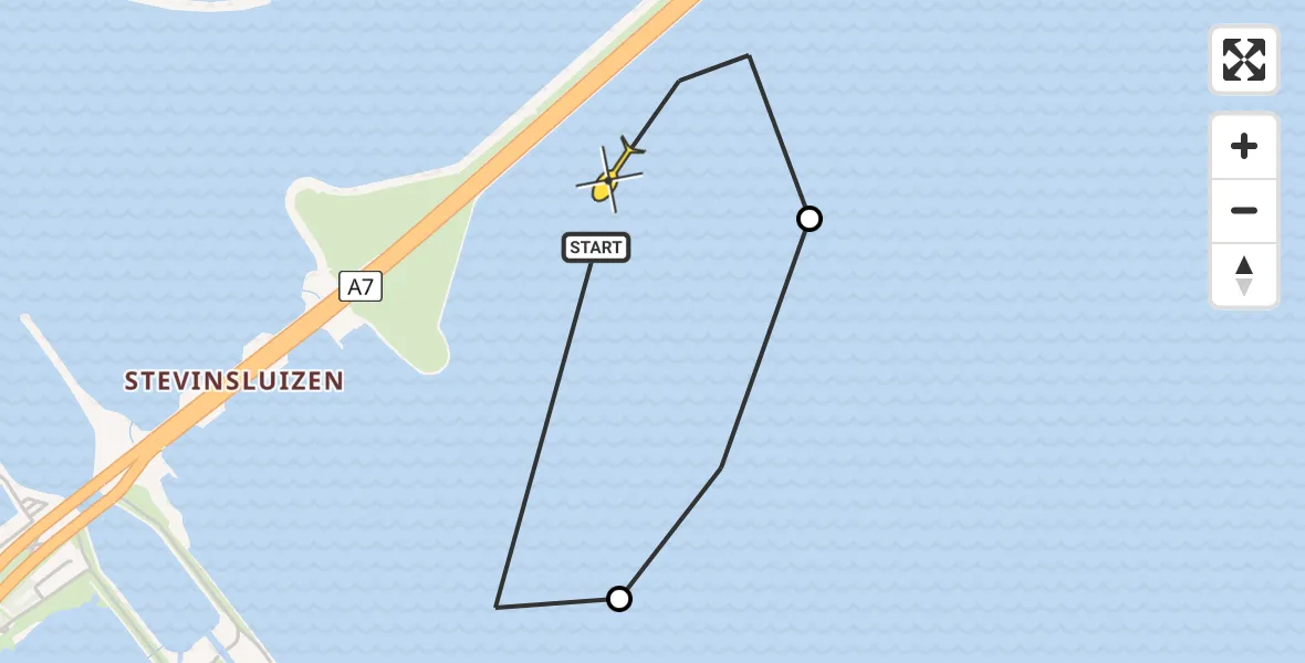 Routekaart van de vlucht: Kustwachthelikopter naar Den Oever