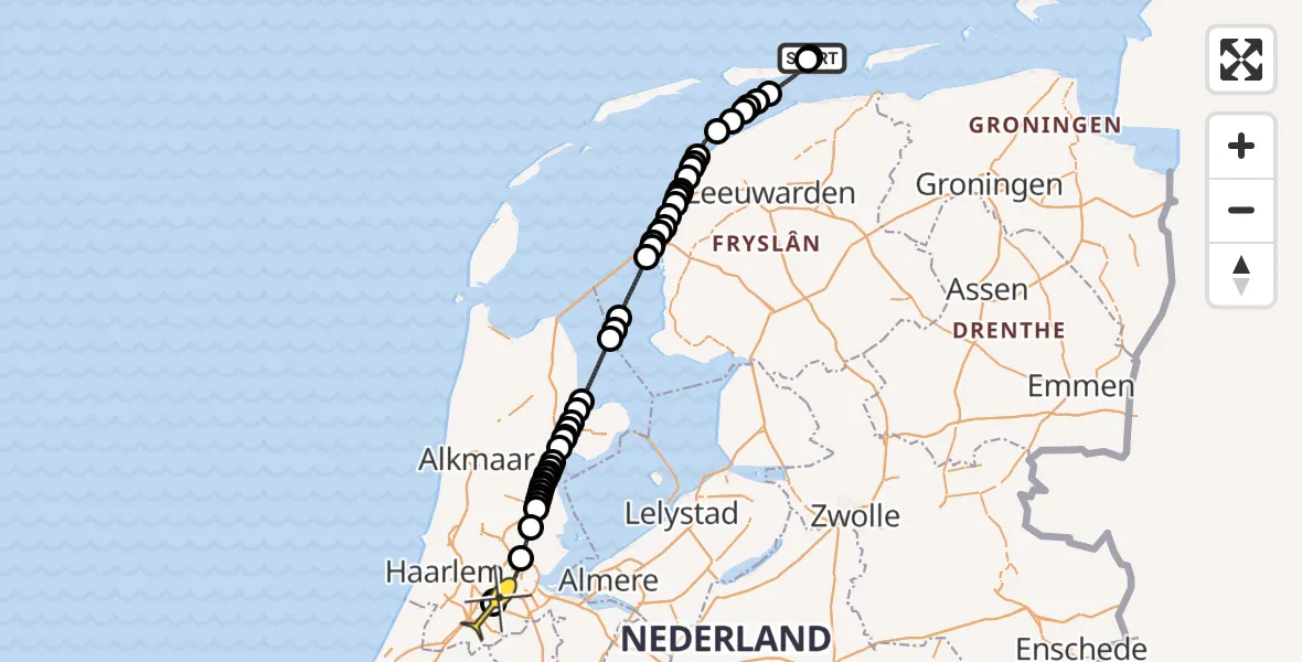 Vluchtroute Politiehelikopter van  naar Schiphol