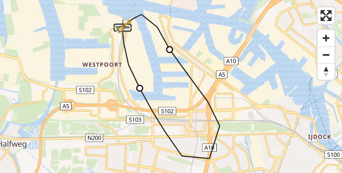 Vluchtroute Traumahelikopter Amsterdam Heliport - Amsterdam Heliport, 17 januari 2024, 09:17
