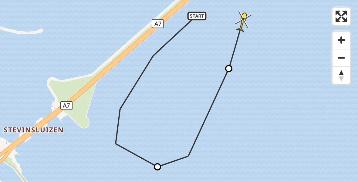 Routekaart van de vlucht: Kustwachthelikopter naar Den Oever