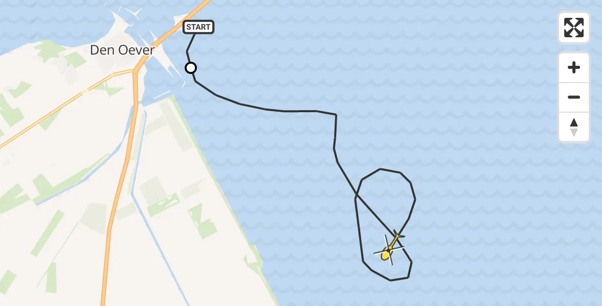 Routekaart van de vlucht: Kustwachthelikopter naar Wieringerwerf