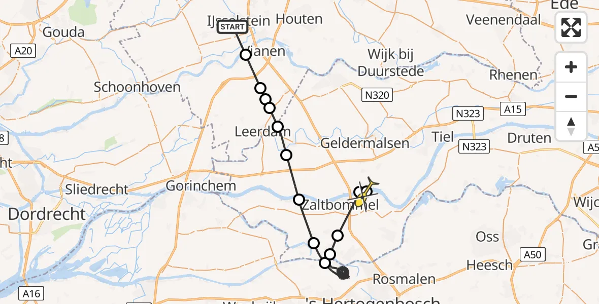 Routekaart van de vlucht: Politieheli naar Hurwenen