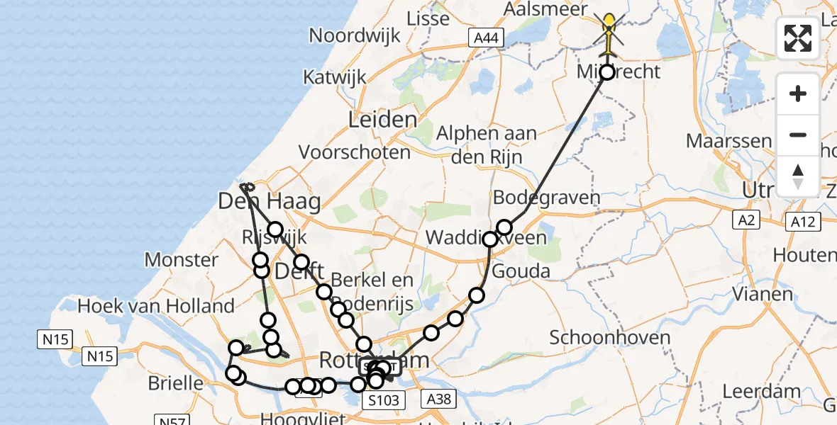 Routekaart van de vlucht: Politieheli naar Uithoorn