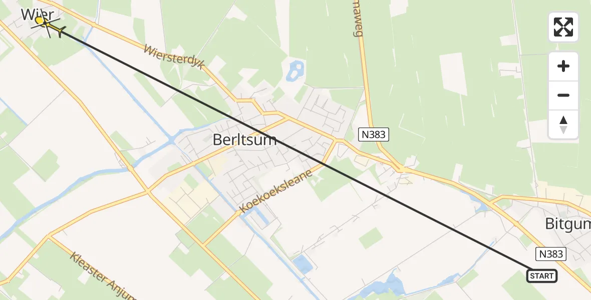 Routekaart van de vlucht: Ambulancehelikopter naar Wier