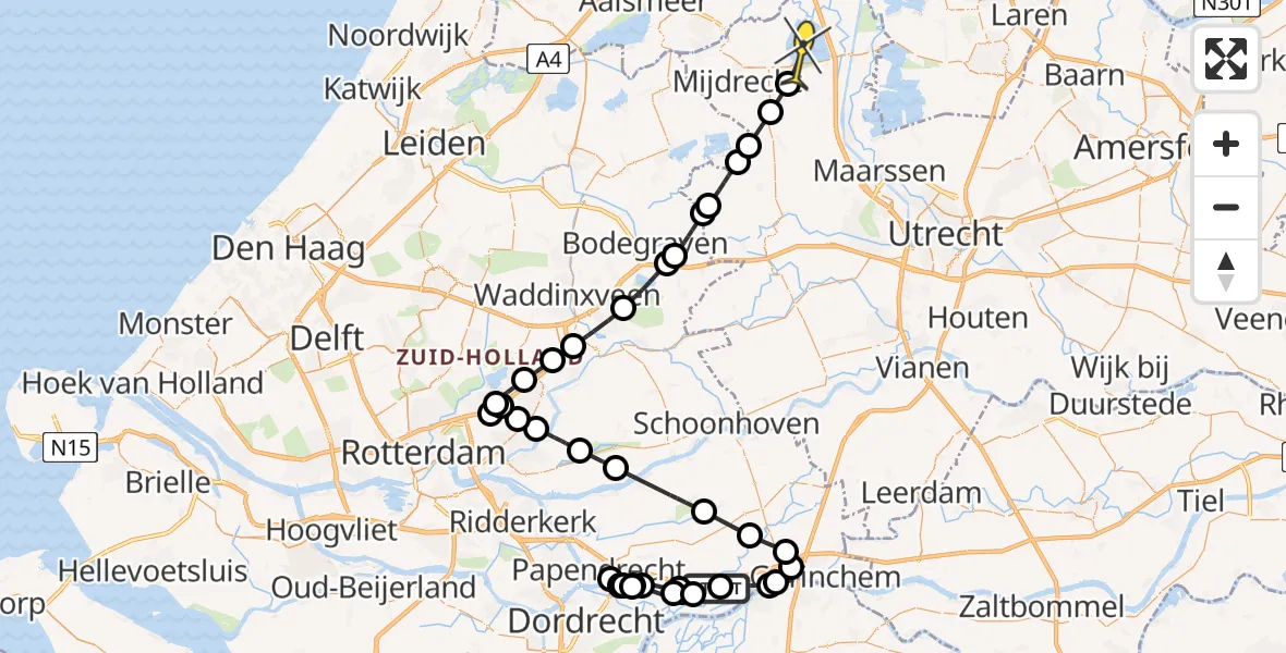 Routekaart van de vlucht: Politieheli naar Vinkeveen