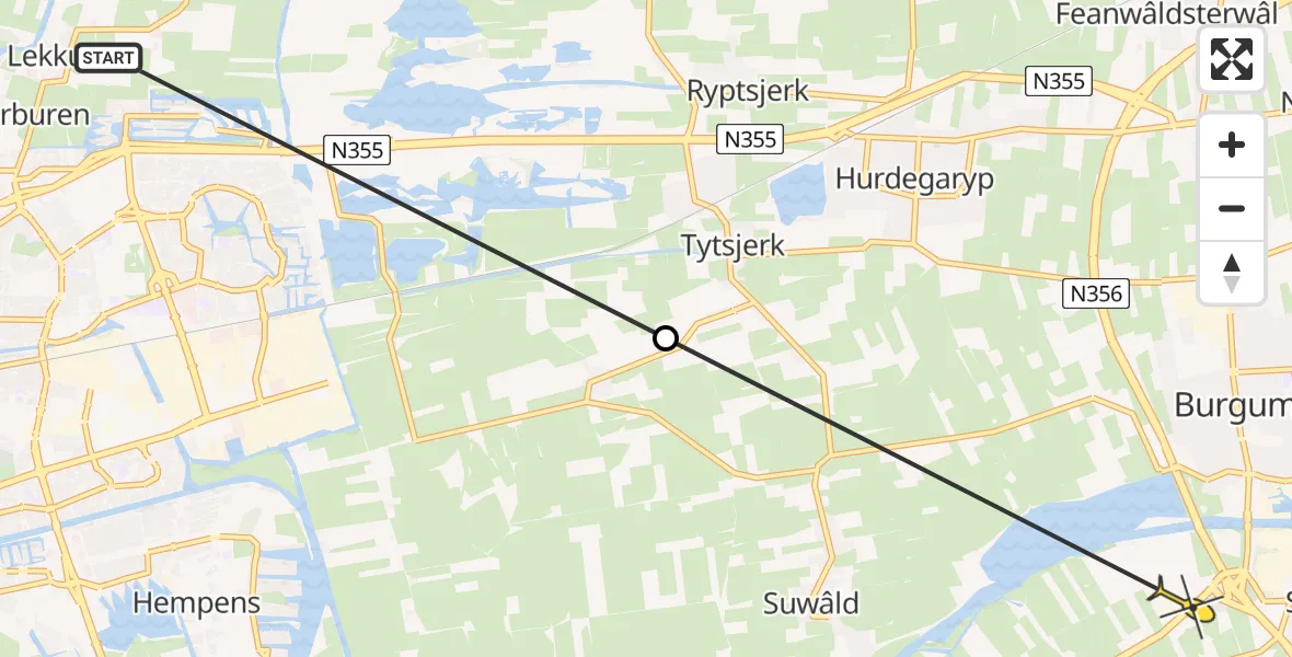 Routekaart van de vlucht: Ambulancehelikopter naar Garyp
